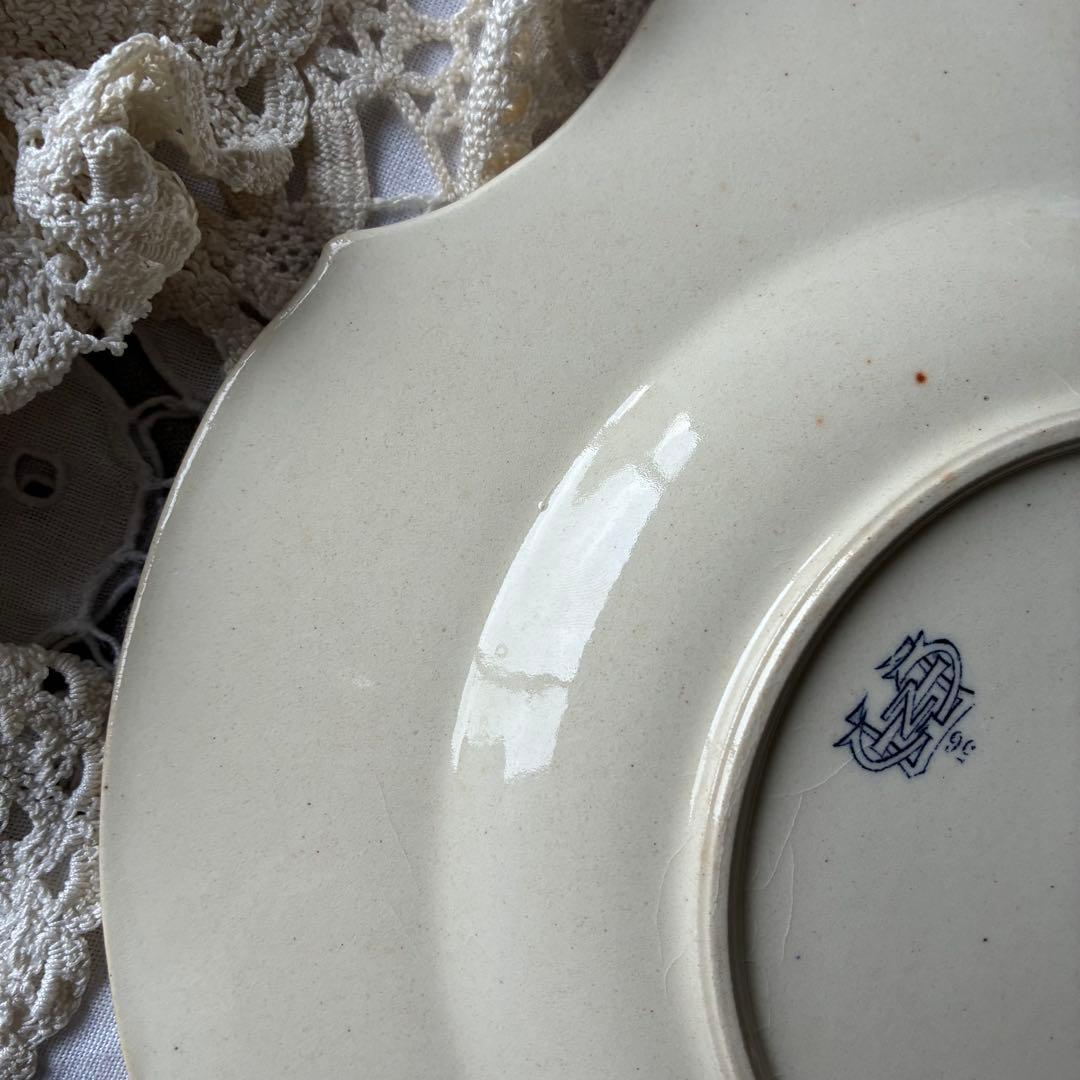 大きめ　Gien ブルー　四角いプレート　レリーフ　フランス　アンティーク