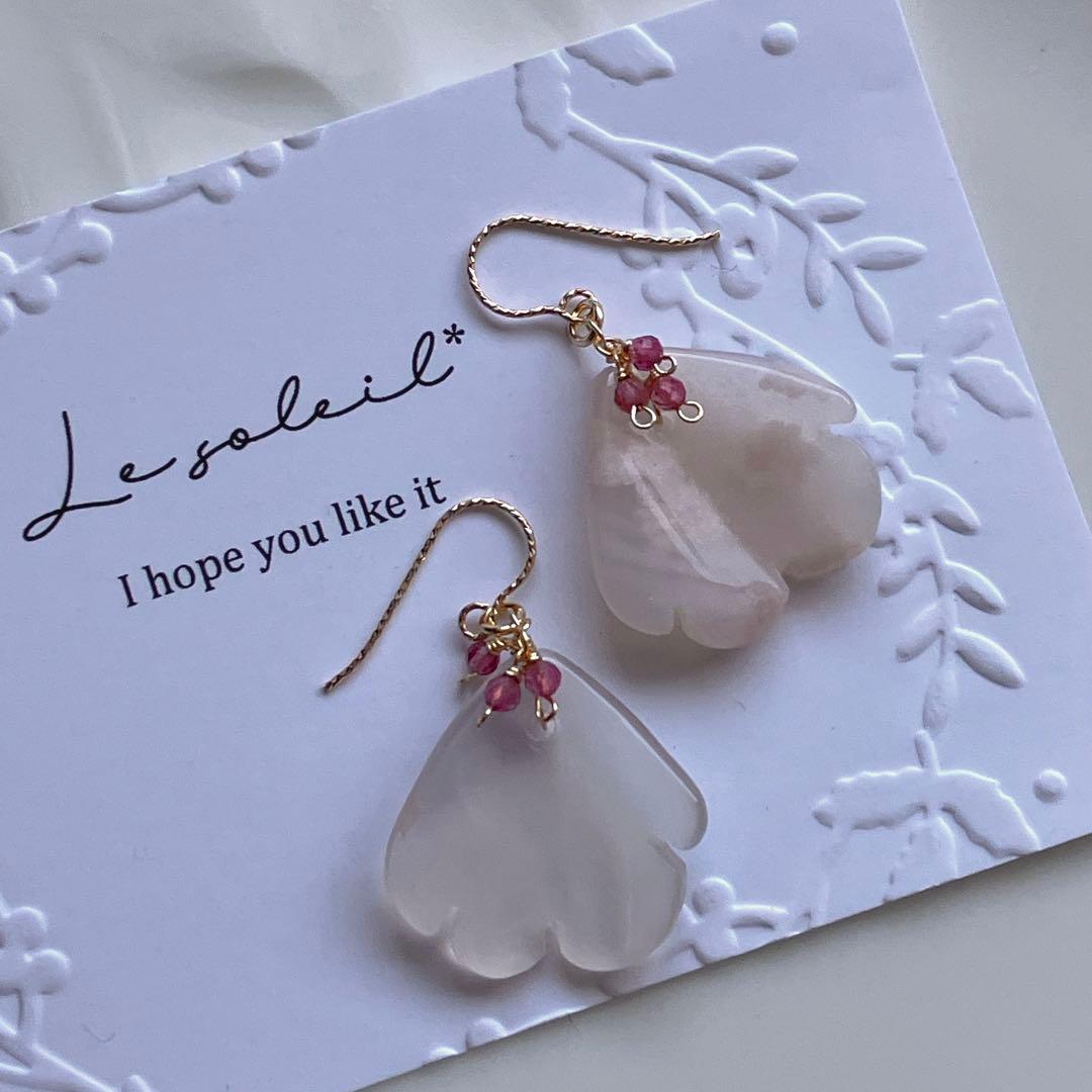 マルモ◆水晶×ピンクゴールド箔トリプレットストーンピアス