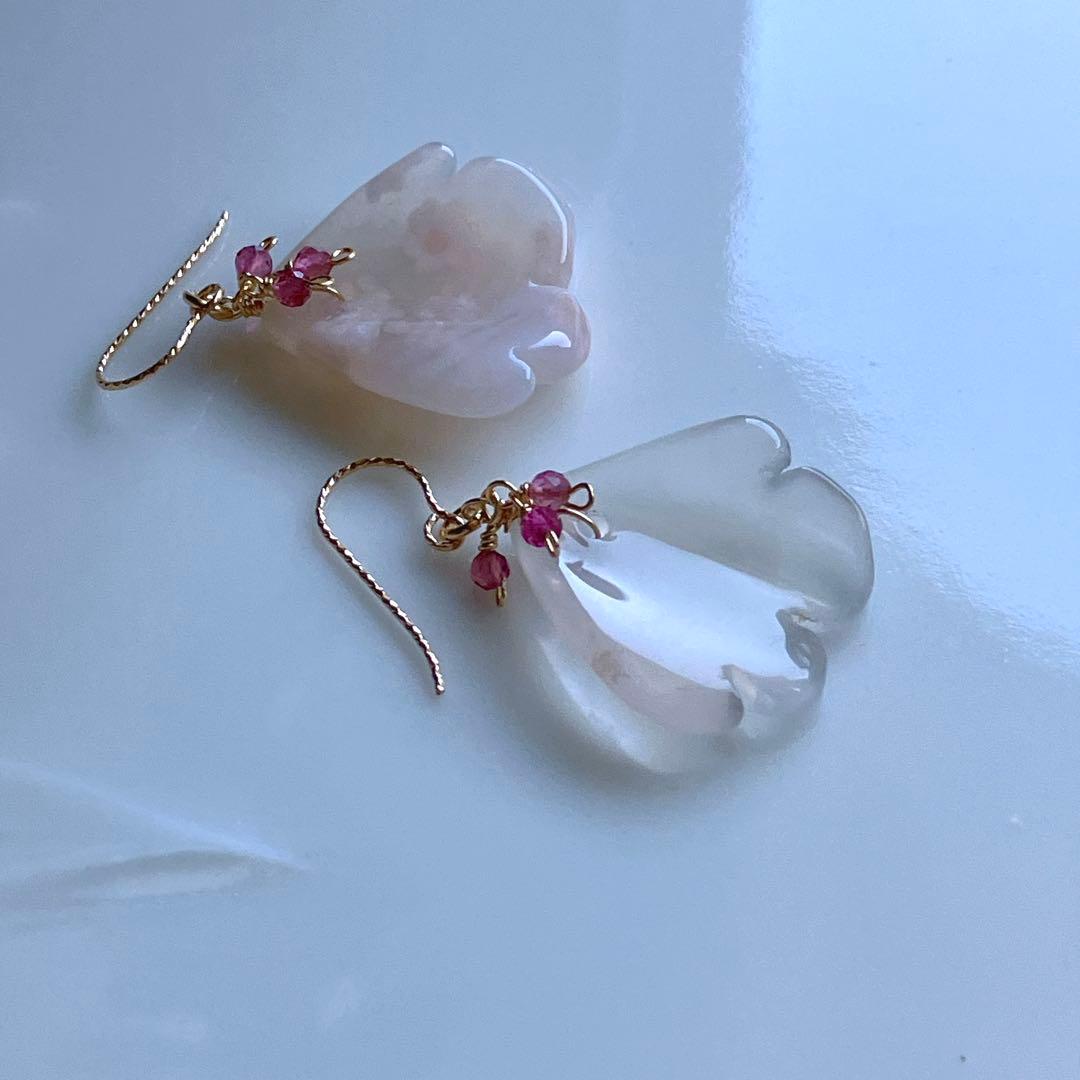 マルモ◆水晶×ピンクゴールド箔トリプレットストーンピアス