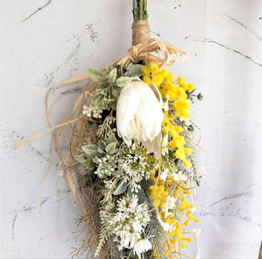 専用＊ミモザ＆プロテア　春のフェイクスワッグ