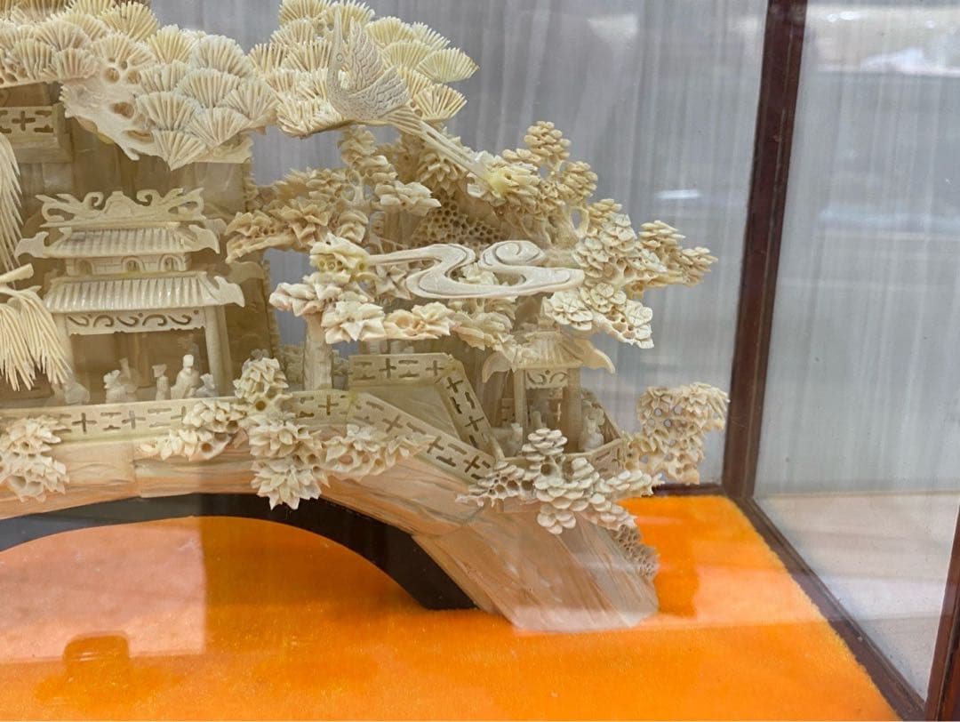 天然マンモス牙美しい手作り彫刻 満園春色 置物飾り