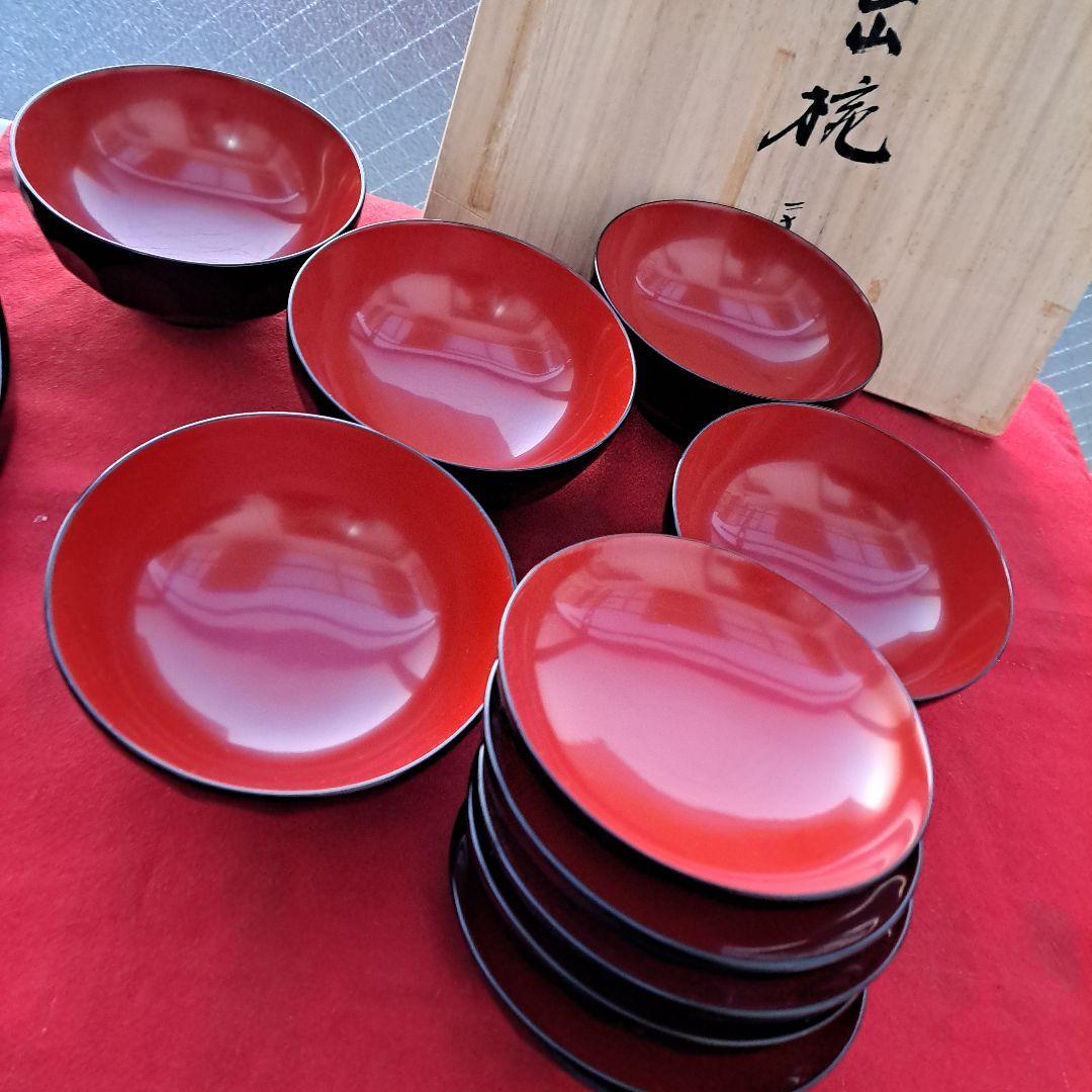【亀甲彫　御吸物椀×5客】天然木製　　未使用/長期保管品