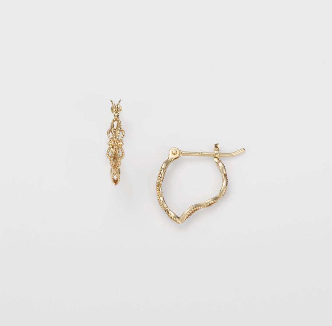 agete アガット　K10 ダイヤ　フープピアス　透かし