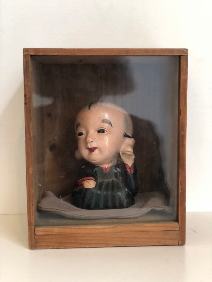 大正5年　福助人形　胡粉仕上げオープンマウス　骨董品　首動人形 インテリア　置物