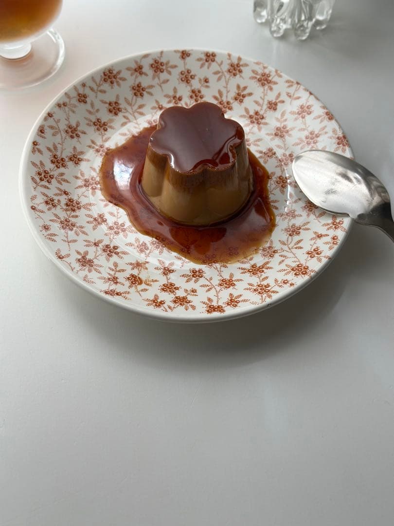 美品　フランス　アンティーク　サルグミンヌ　オレンジブラウンのチンツ柄プレート