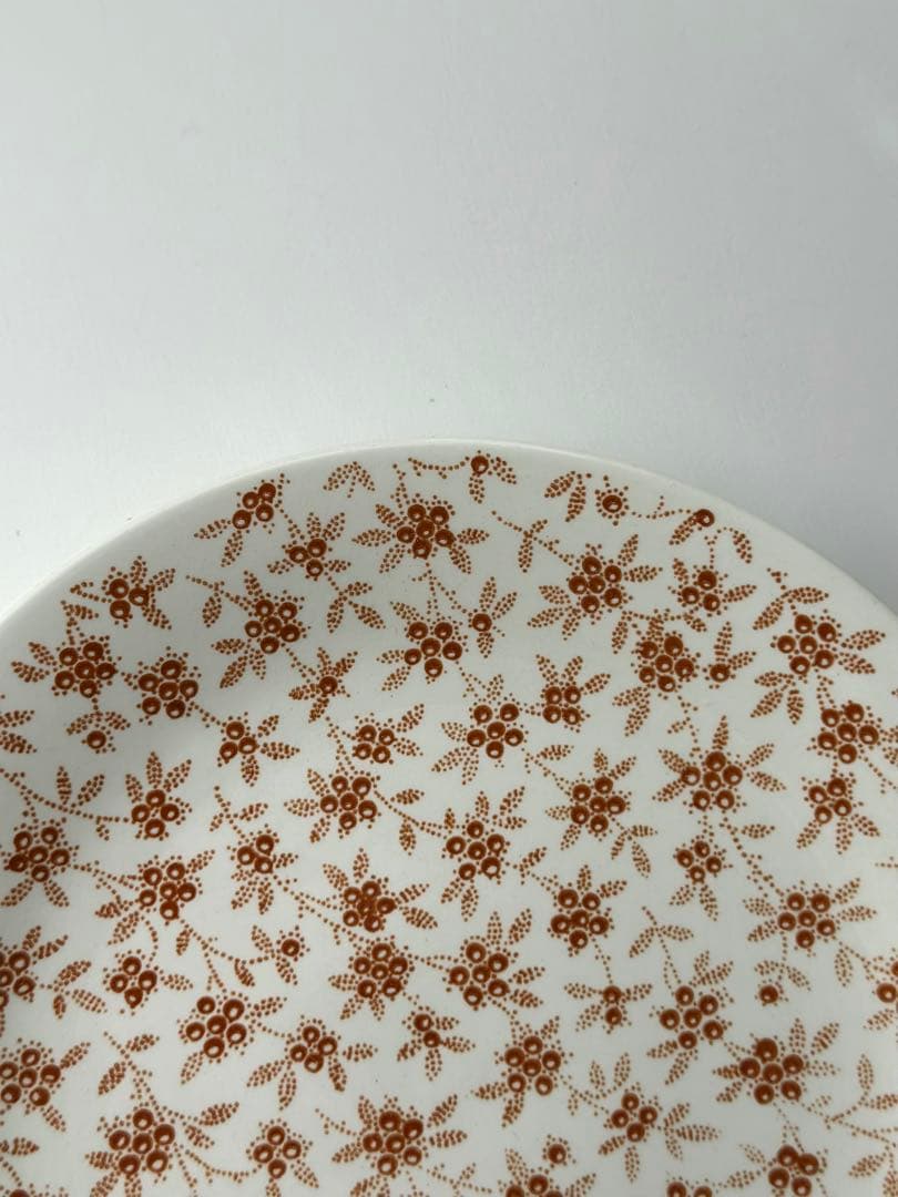 美品　フランス　アンティーク　サルグミンヌ　オレンジブラウンのチンツ柄プレート