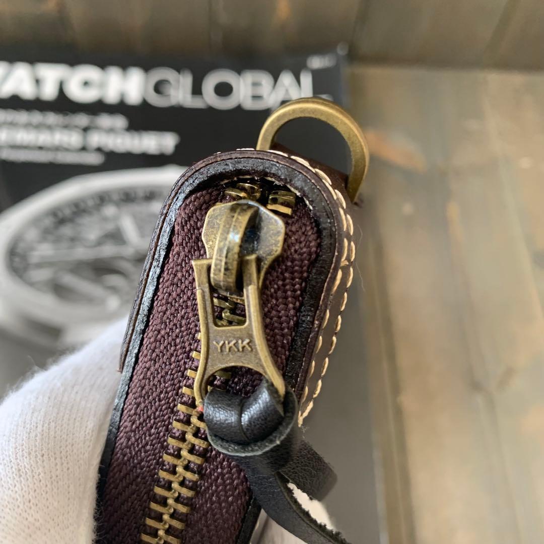 C43■極上 栃木レザー 無双 バイカーズウォレット 財布■コーヒー■職人手縫い