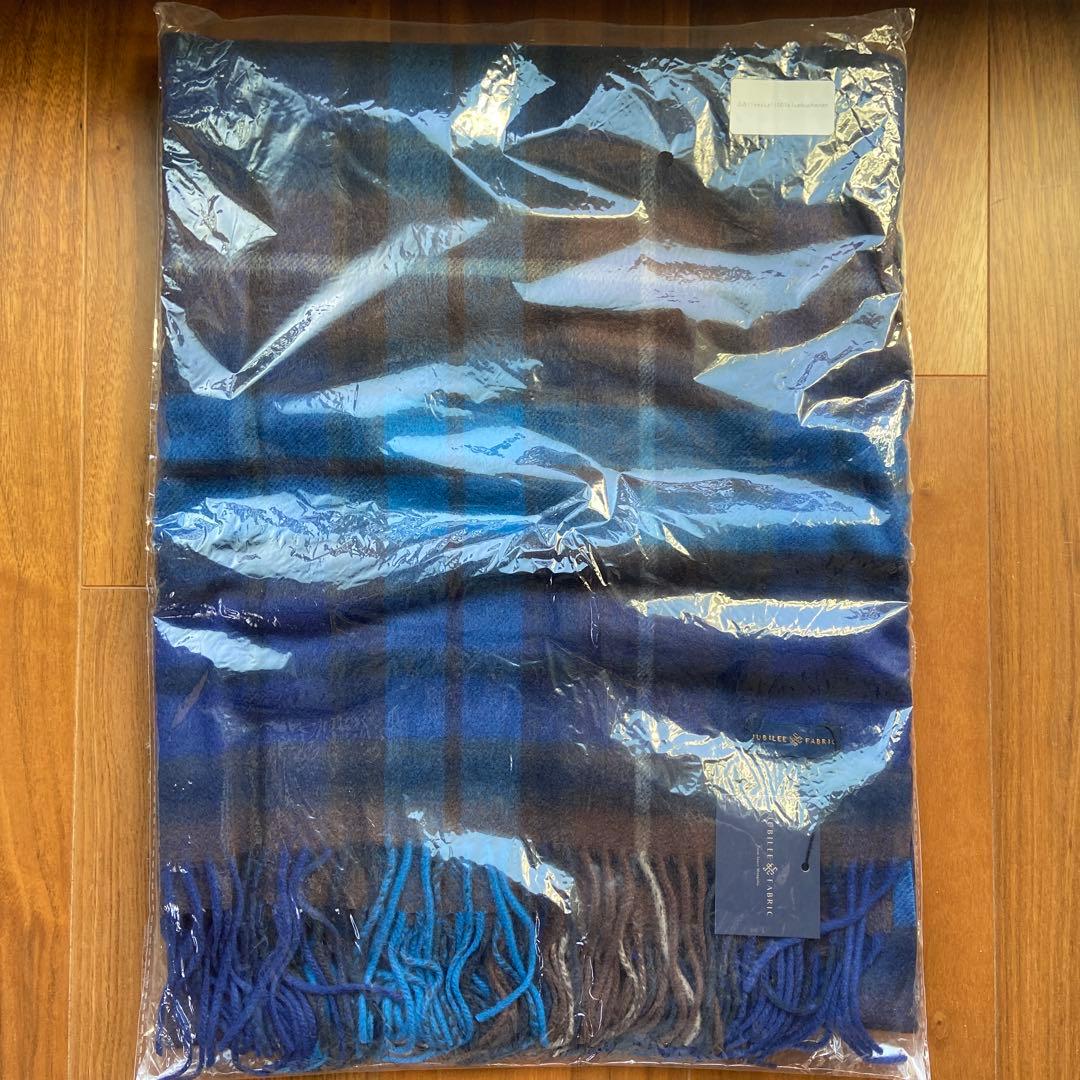 Jubilee Fabric カシミヤ 大判ストール 青チェック柄　a list
