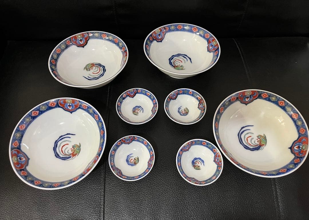 naochan十二代 酒井田柿右衛門 染錦渕地紋 猪口付き 向附8個セット