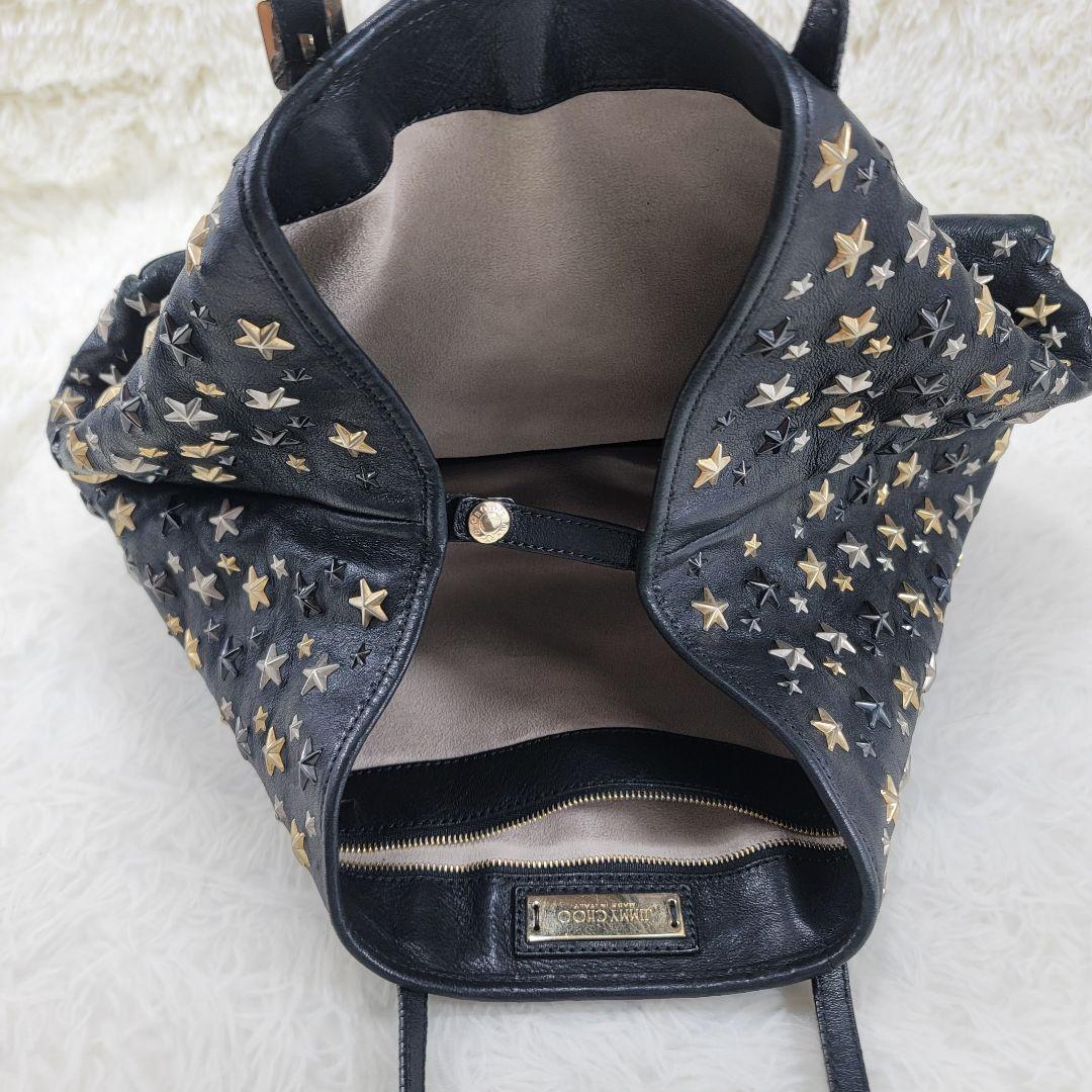 JIMMY CHOO ブラックレザー トートバッグ　大容量　星形装飾
