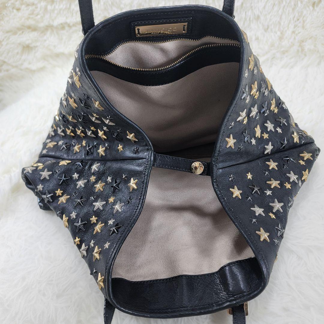 JIMMY CHOO ブラックレザー トートバッグ　大容量　星形装飾