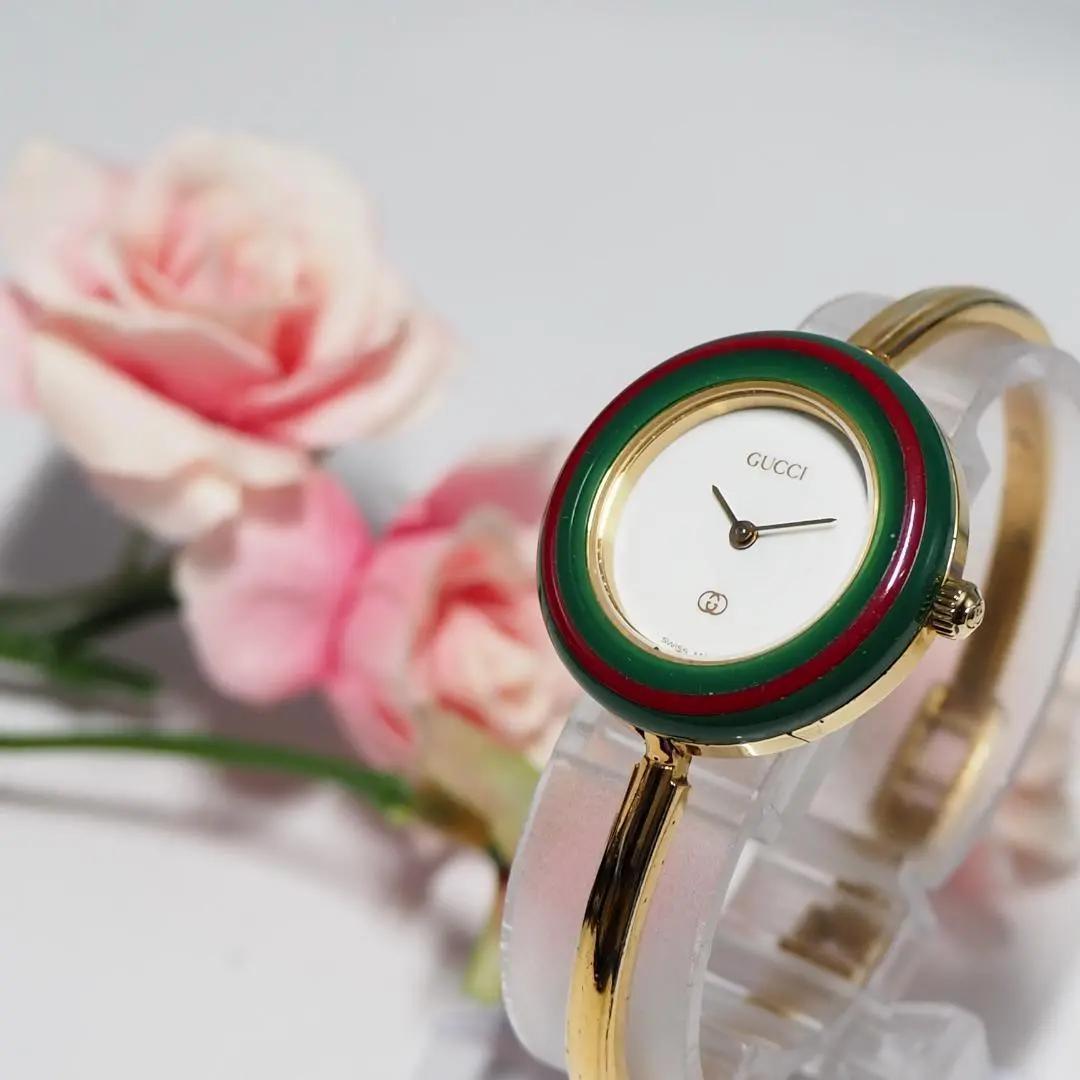 美品 グッチ GUCCI チェンジベゼル バングルウォッチ 腕時計 F601