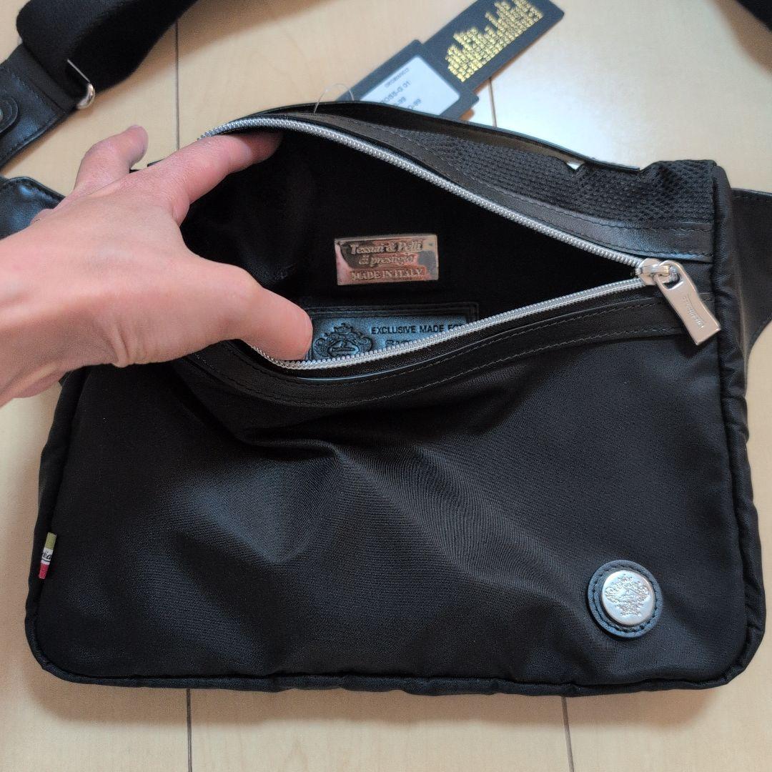 【新品・タグ付】Orobianco メンズ ブラック ボディバッグ 保存袋付