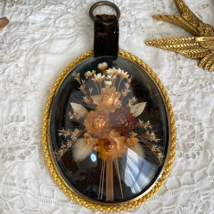 【貴重】フランスアンティーク ガラスドーム型ドライフラワー ブロカント 蚤の市