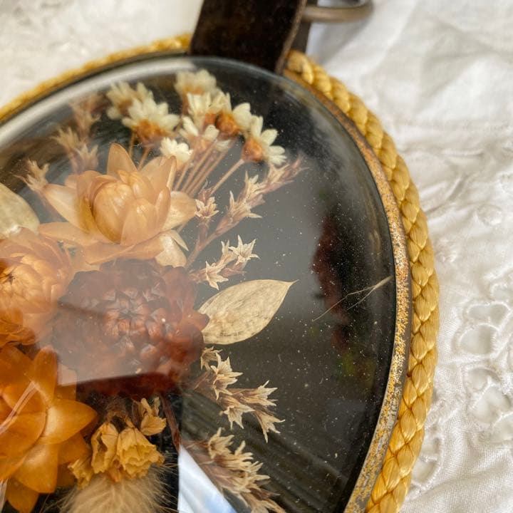 【貴重】フランスアンティーク ガラスドーム型ドライフラワー ブロカント 蚤の市