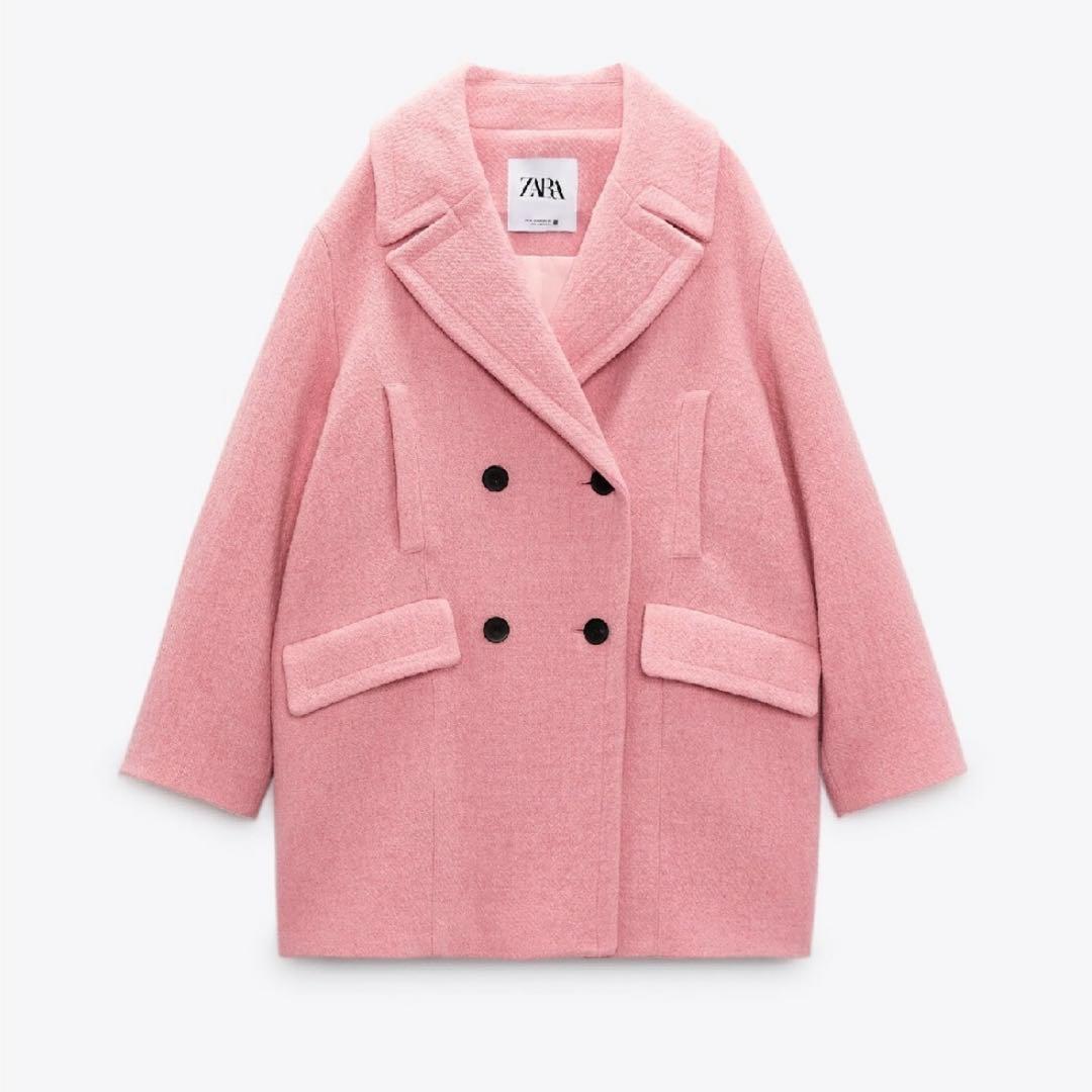 新品 ZARA ザラ ピンク オーバーサイズ ダブルブレストコート M