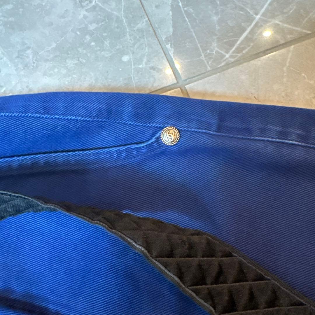 シャネルネイビー キュロットパンツ ベルト縫い付けロイヤルブルー