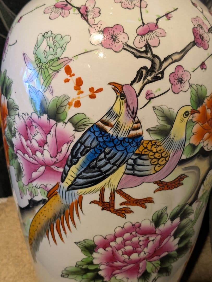 特大花瓶 置物 飾り インテリア アンティーク 花鳥 高さ62cm