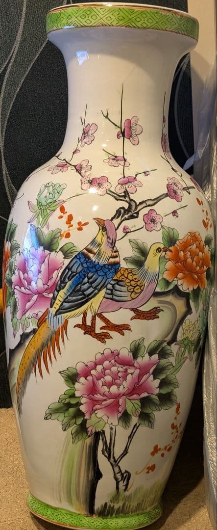 特大花瓶 置物 飾り インテリア アンティーク 花鳥 高さ62cm