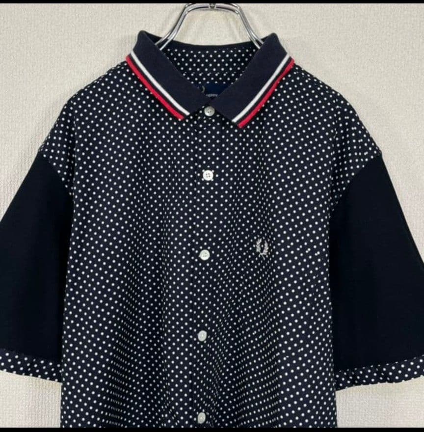 美品 フレッドペリー/FRED PERRY 半袖シャツ ドット ロゴ 刺繍 XL