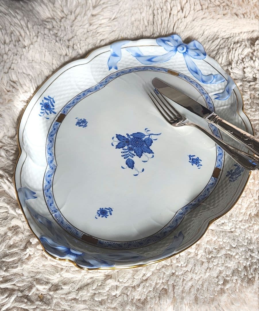 ヘレンド　大プレート　アポニーブルー　パーティープレートーブルー