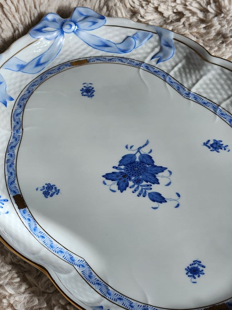 ヘレンド　大プレート　アポニーブルー　パーティープレートーブルー