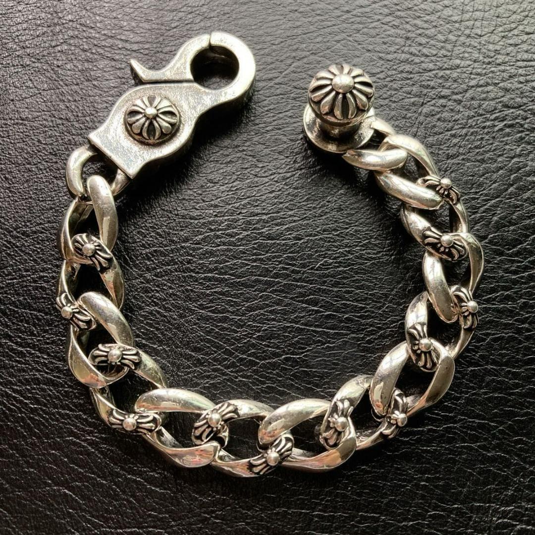 メンズブレスレット フラワーモチーフ　ヴィンテージS925コーティング 刻印あり