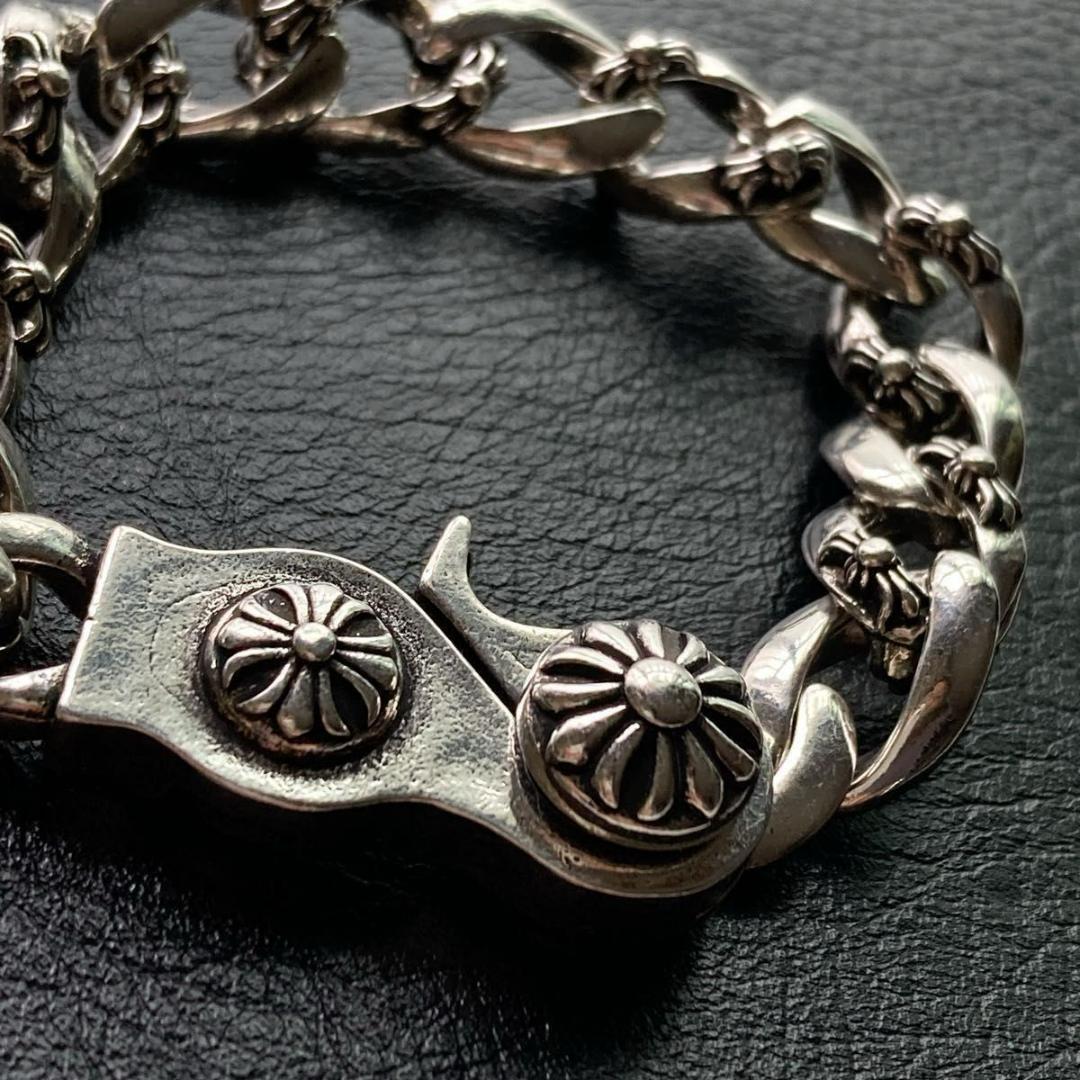 メンズブレスレット フラワーモチーフ　ヴィンテージS925コーティング 刻印あり