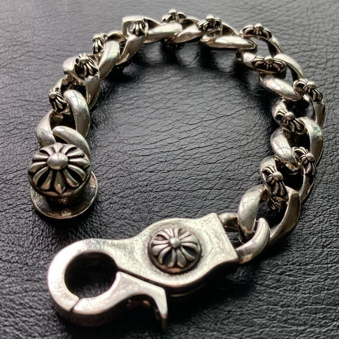 メンズブレスレット フラワーモチーフ　ヴィンテージS925コーティング 刻印あり
