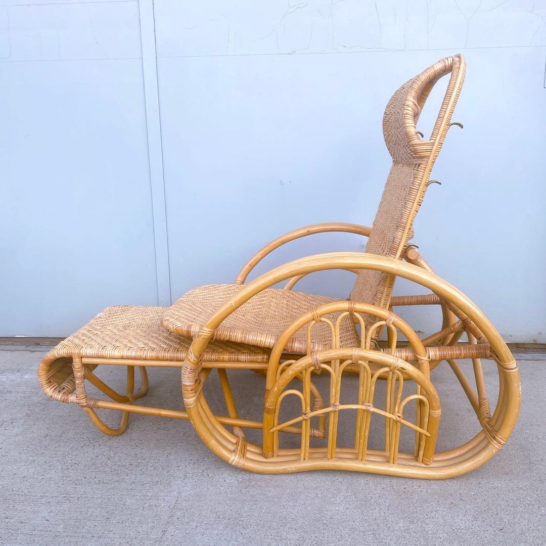 【送料無料】 ラタン リクライニングチェア テーブル マガジンラック オットマン