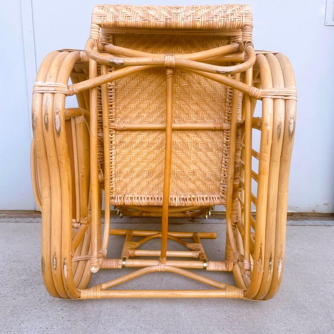 【送料無料】 ラタン リクライニングチェア テーブル マガジンラック オットマン