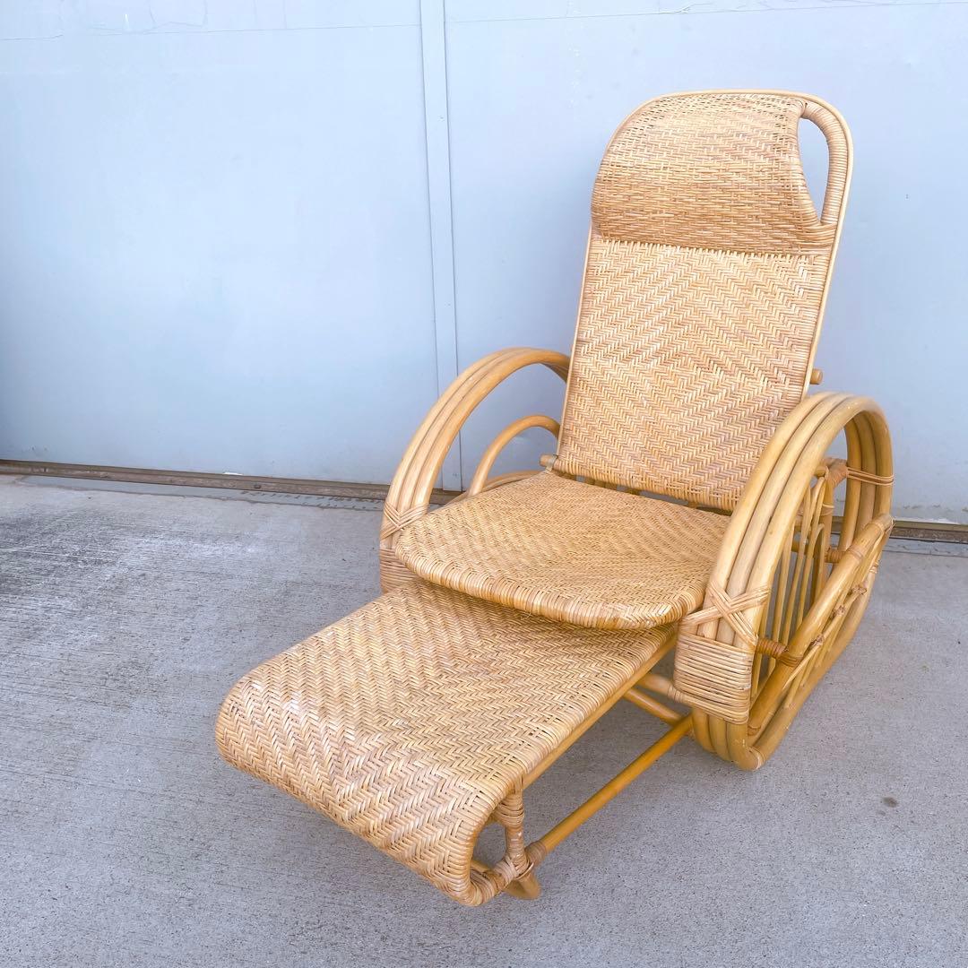 【送料無料】 ラタン リクライニングチェア テーブル マガジンラック オットマン