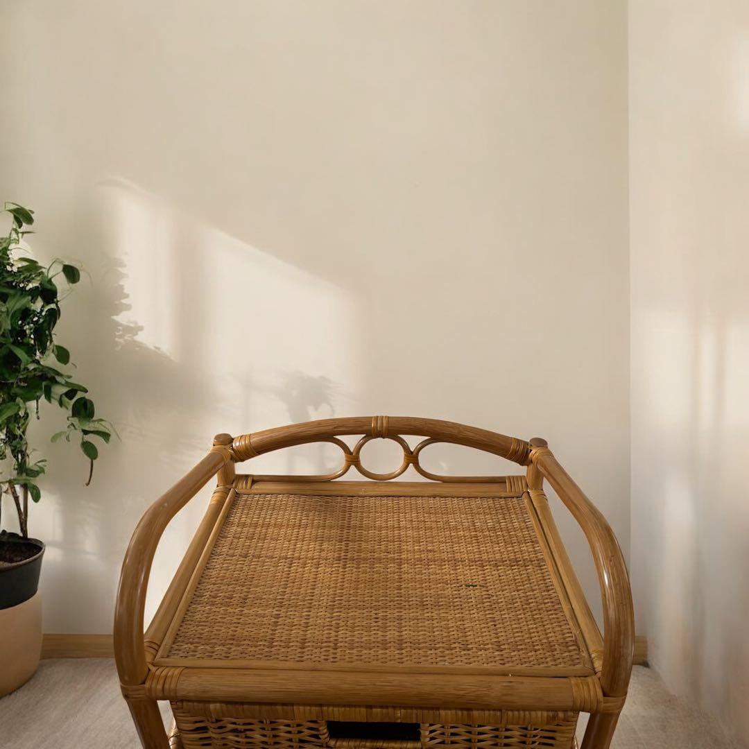 ラタン ５段 ラック 籐家具 引き出し 昭和レトロ