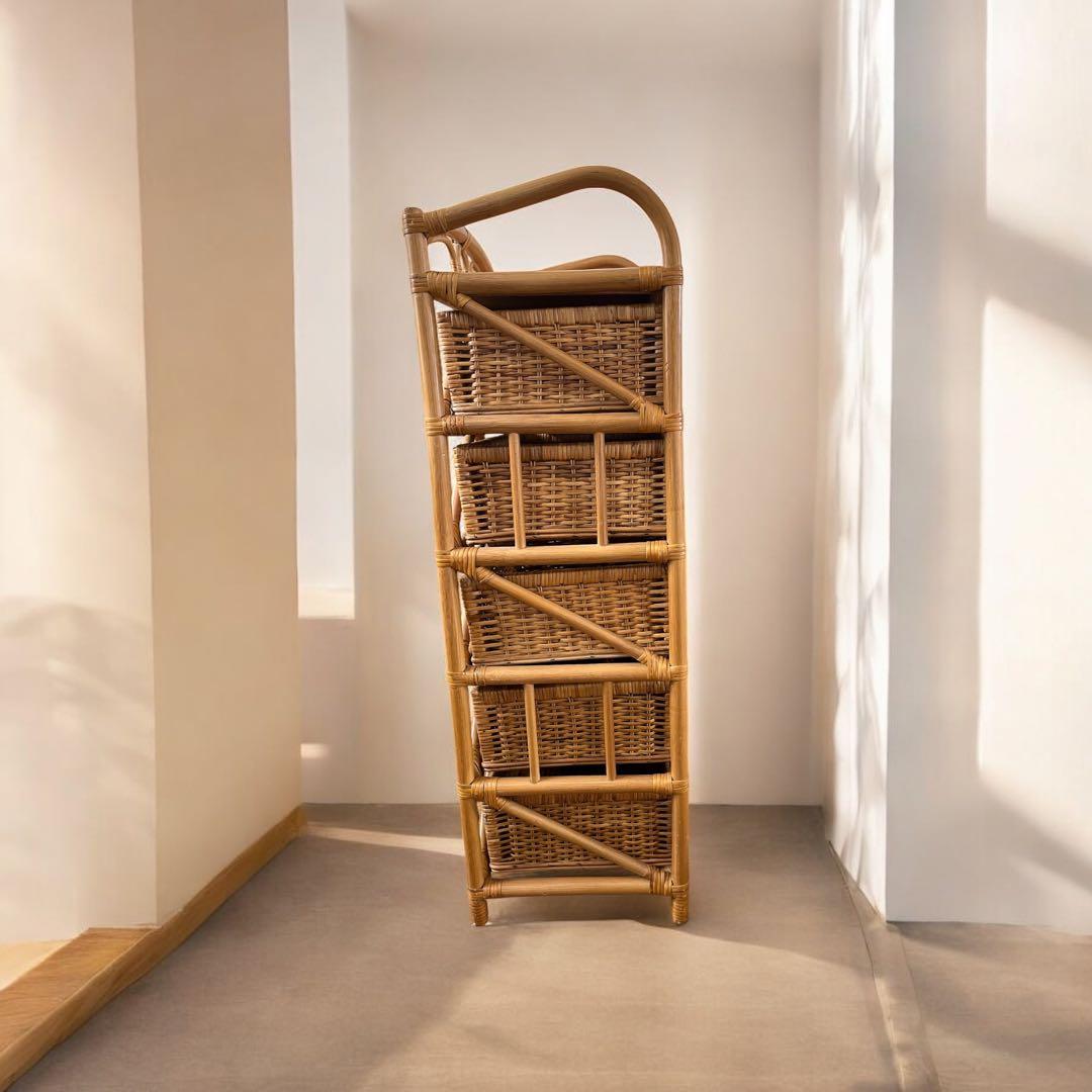 ラタン ５段 ラック 籐家具 引き出し 昭和レトロ