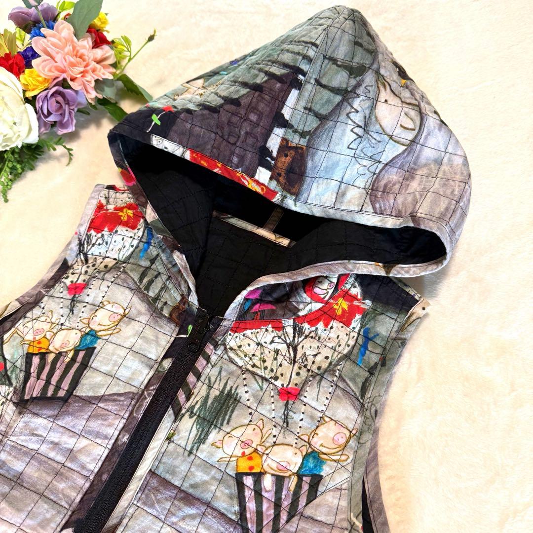 アルベロベロ リバーシブル キルティング フード付き ベスト ぶたさん 2way