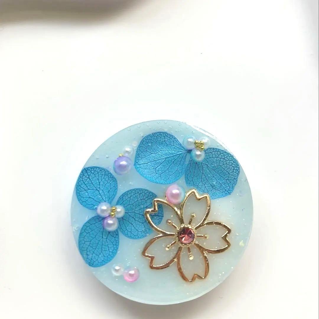 レジン　ヘアゴム　桜と紫陽花　ブルー◡̈♥︎ 色付きパール