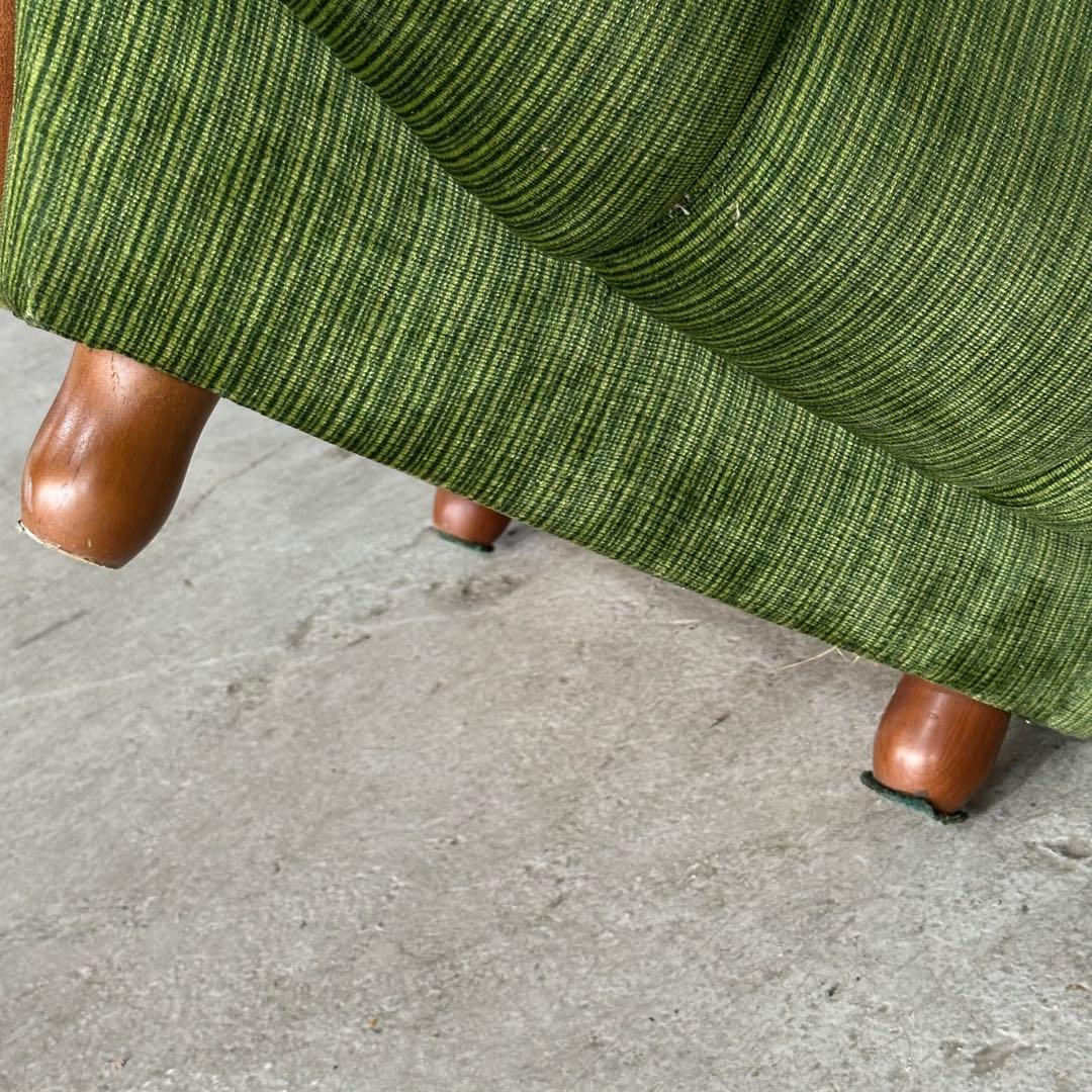 昭和レトロ ミッドセンチュリー グリーン 1人掛けソファ木肘 ヴィンテージ 国産