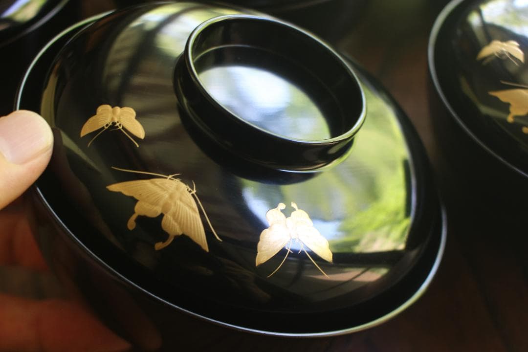 時代逸品！時代黒漆に極上草花蒔絵の映えるお椀7点（検輪島塗蒔絵椀雑煮椀煮物椀