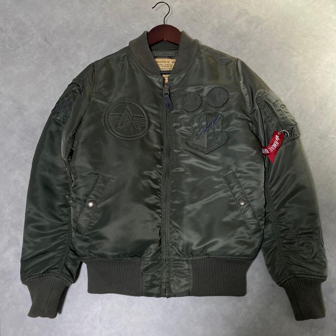 アルファインダストリー MA-1 フライトジャケット M 刺繍 ロゴ グリーン