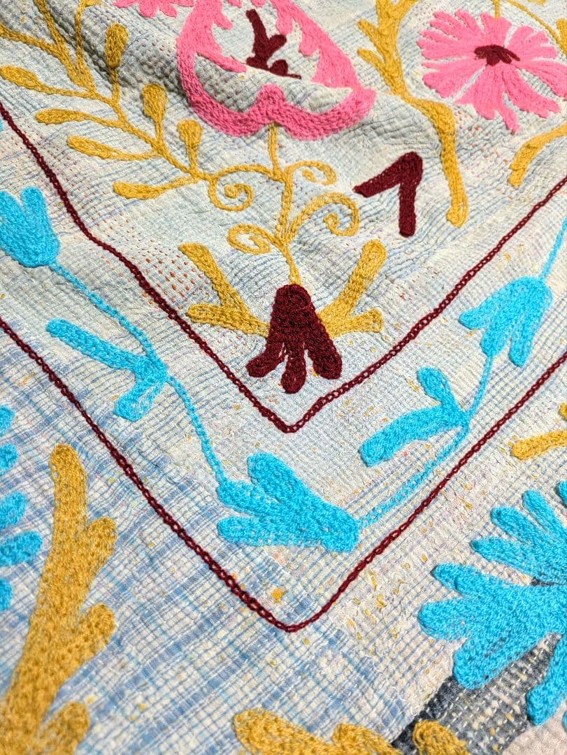 #143 ヴィンテージ ラリーキルト/ カンタキルト/ ソファカバー スザニ刺繍