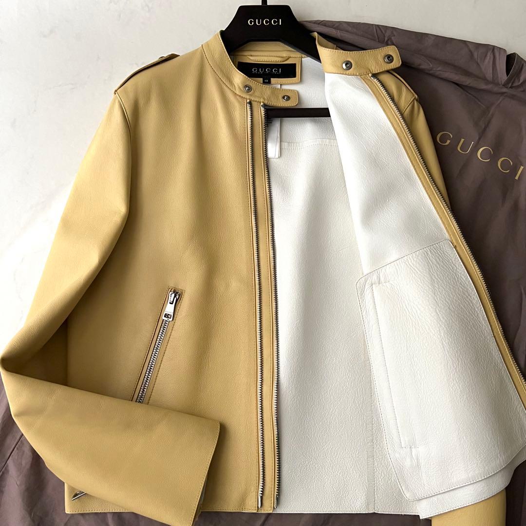 ほぼ未使用 グッチ シングル ライダース レザージャケット 牛革 バイカラー L