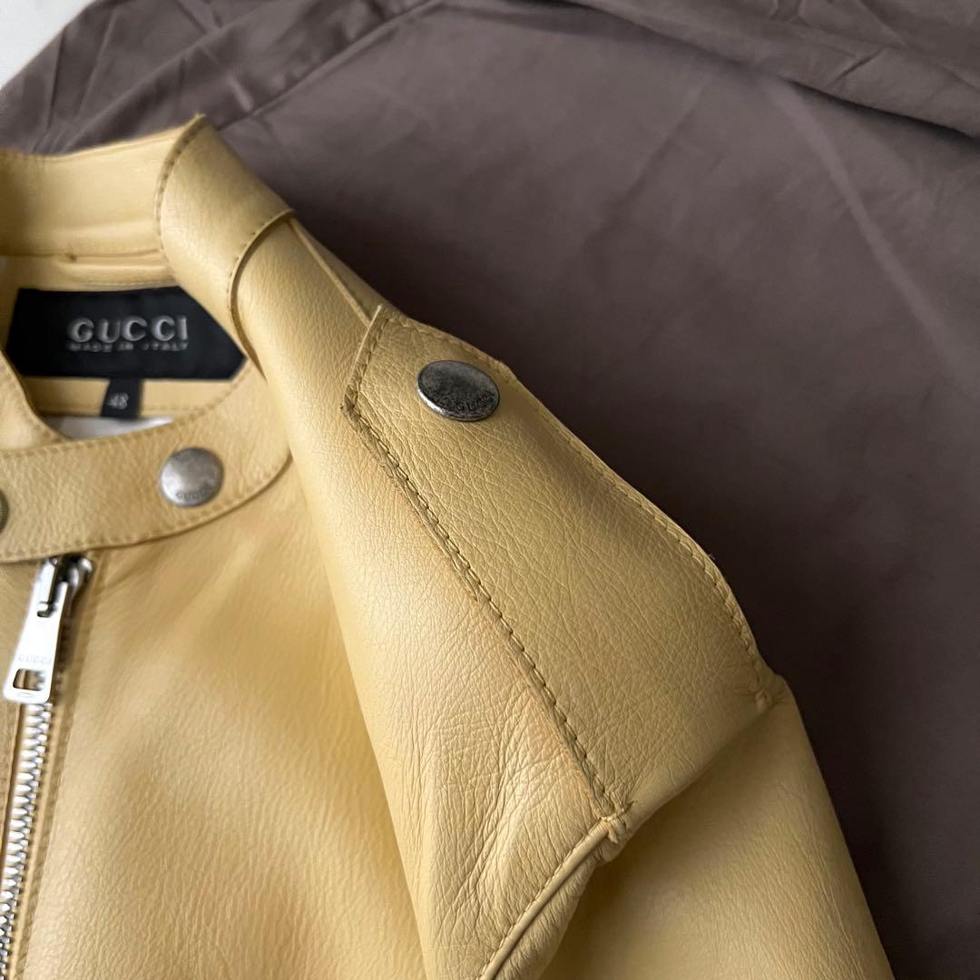 ほぼ未使用 グッチ シングル ライダース レザージャケット 牛革 バイカラー L