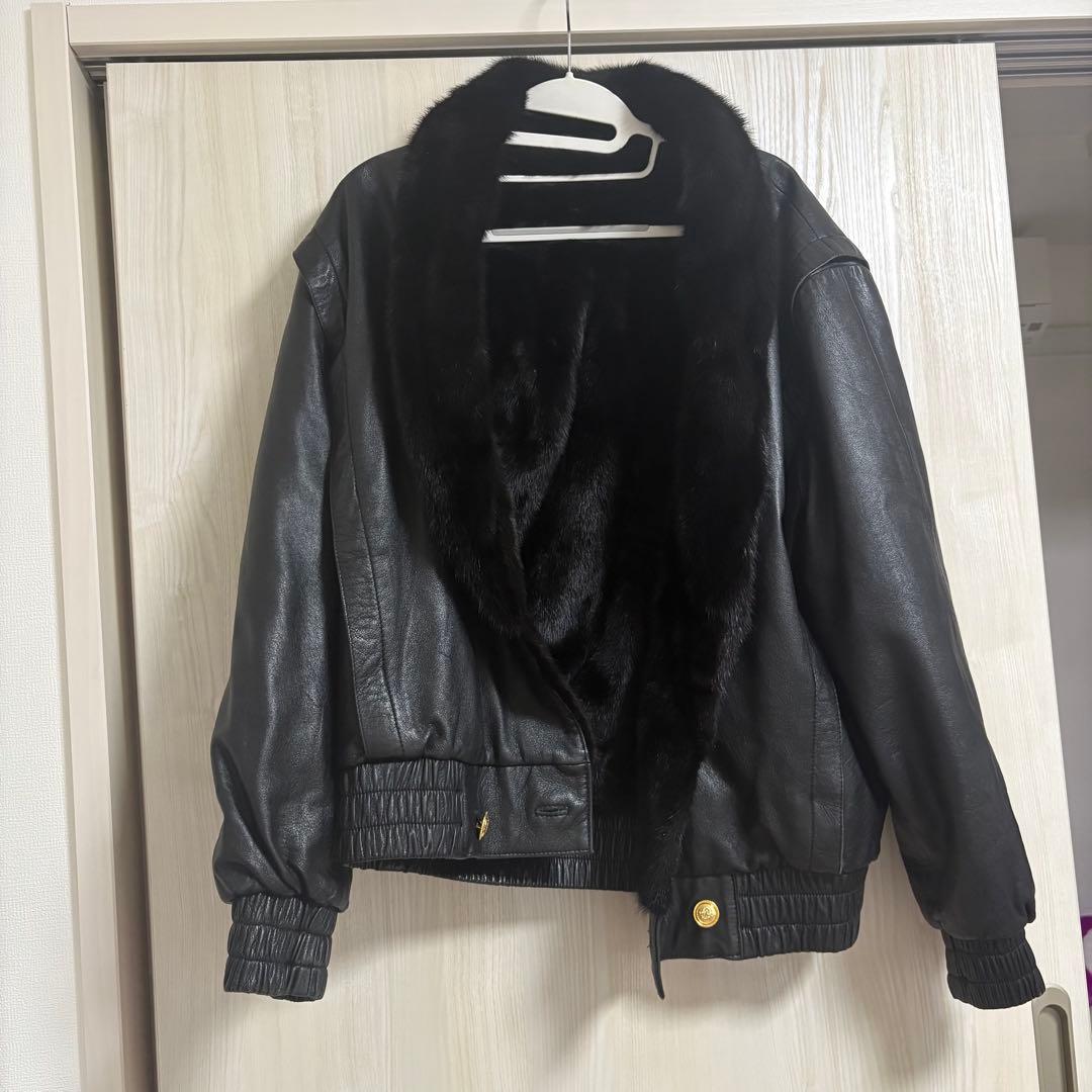 フィンランド産ミンク毛皮x羊革リバーシブル 最高級ブルゾン黒L〜XL