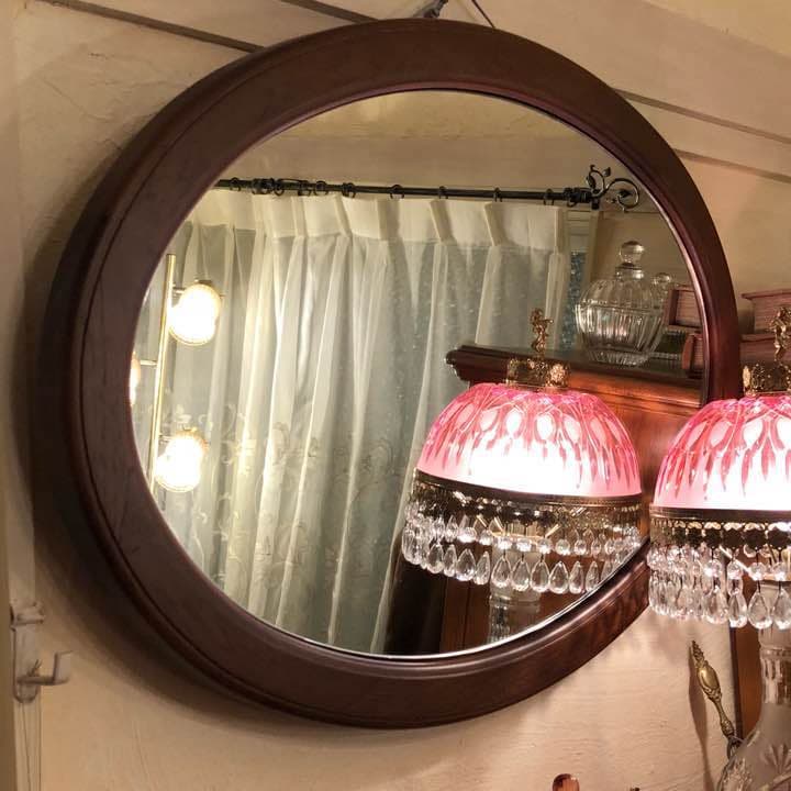 楕円形 木製鏡 高級オーダー家具 アンティーク風ミラー