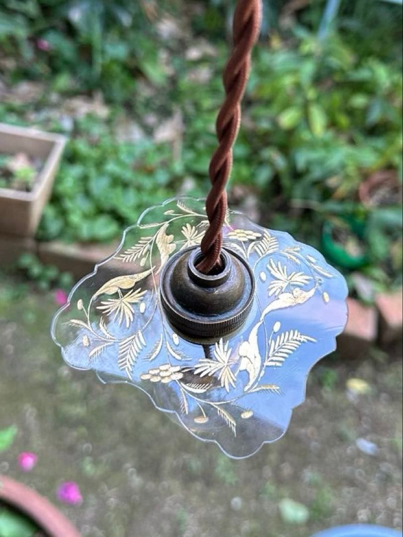 1900's フランス アンティーク 金箔で絵付けされた美しいアトリエランプ＊