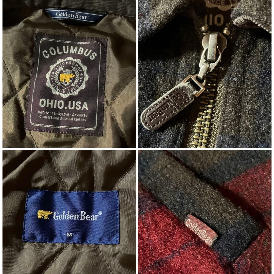 Golden Bearフランネルチェック柄ブルゾンウール調ハリントンジャケットM