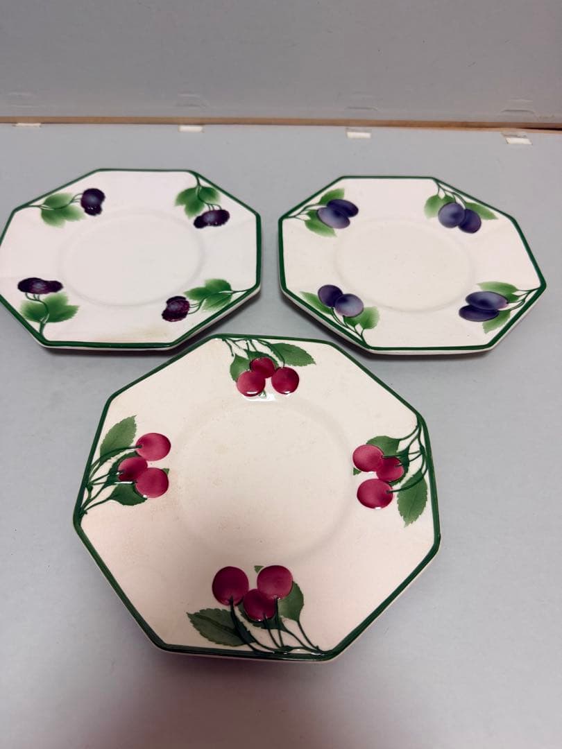 ビレロイ＆ボッホ、アンティーク、ファイアンス焼きケーキ皿、3枚セット