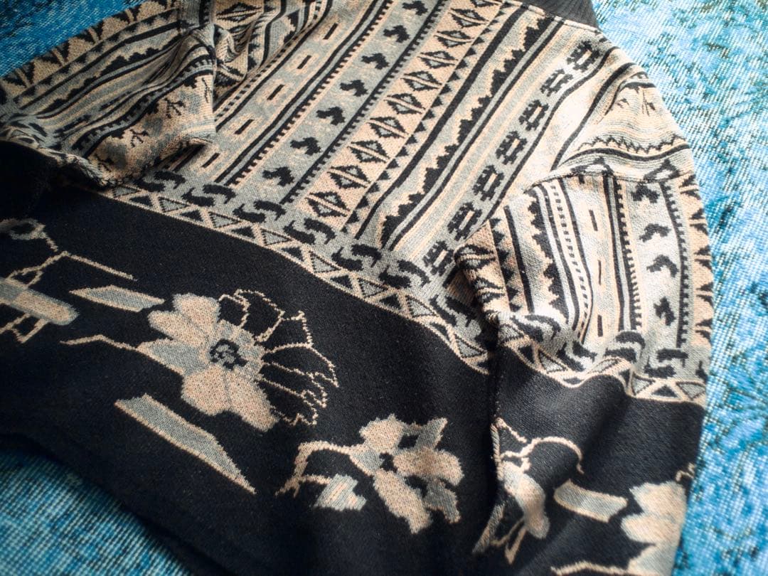 70s 80s FRANCE \"和柄\" wide knit jacket