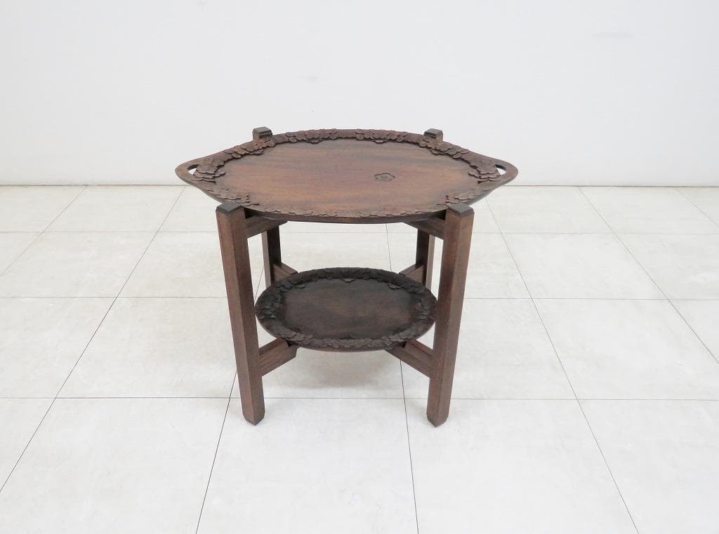 ■軽井沢彫■ティーテーブル■桜 さくら彫刻■トレー■サイドテーブル■