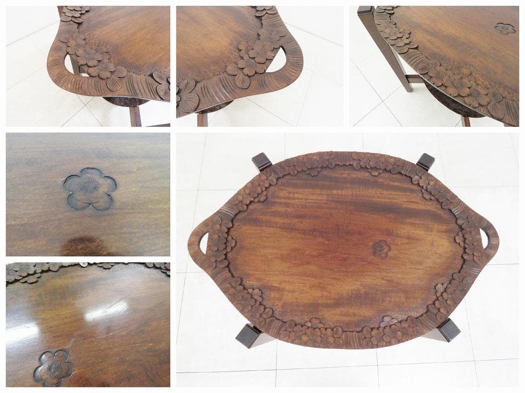 ■軽井沢彫■ティーテーブル■桜 さくら彫刻■トレー■サイドテーブル■